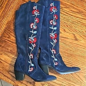 Navy Suede Over the Knee Boots